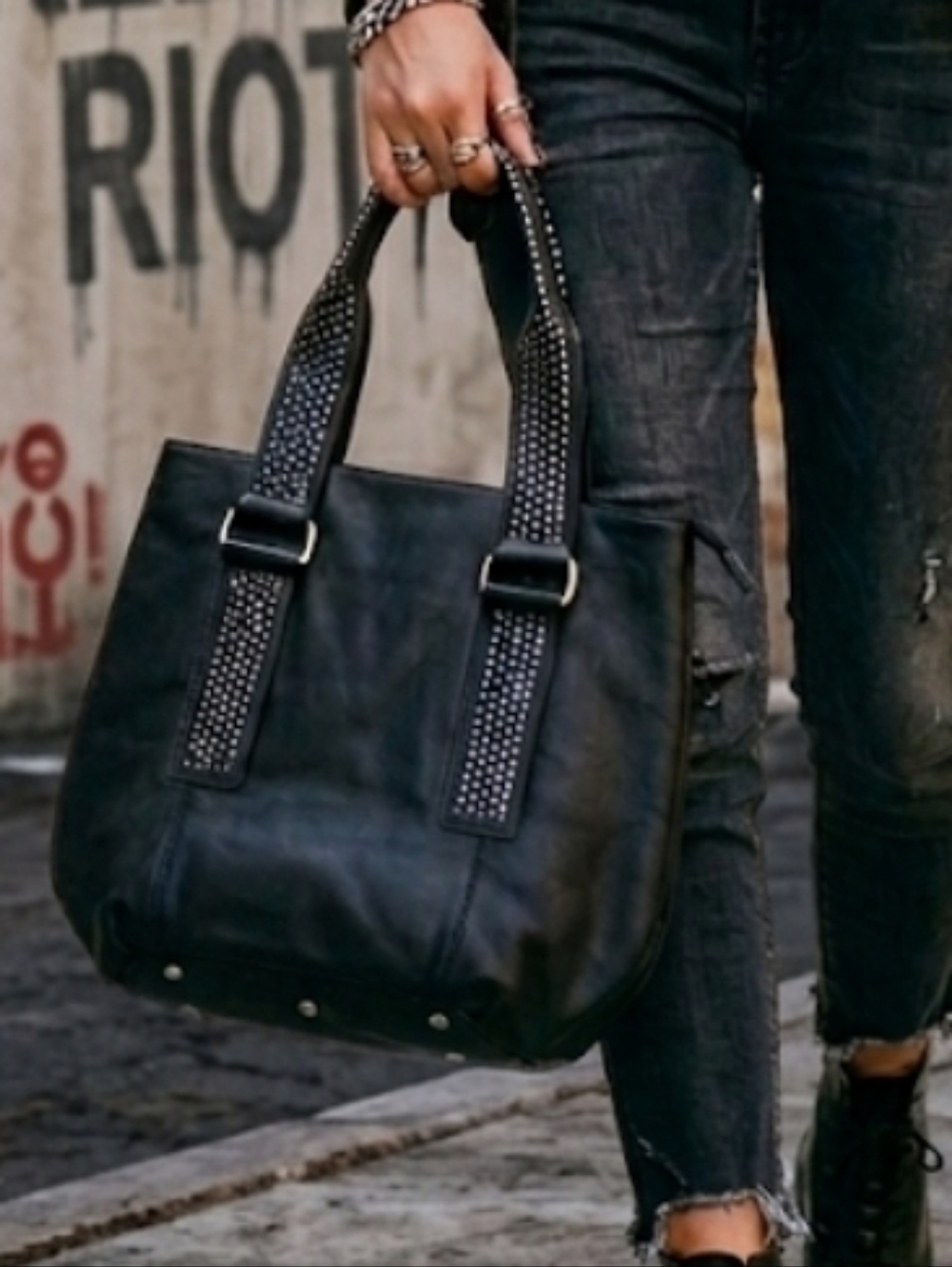 Danier Black Leather Stud Handbag